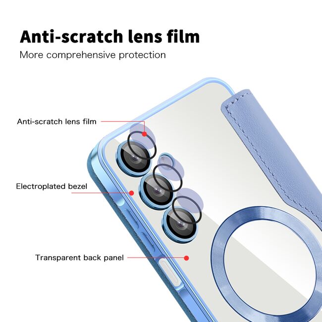 Husa pentru  Samsung Galaxy A16 EliteBook Executive Tip Carte cu Protectie RFID, Compatibilitate MagSafe si protectie lentile Transparent - Albastru deschis