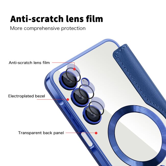 Husa pentru  Samsung Galaxy A16 EliteBook Executive Tip Carte cu Protectie RFID, Compatibilitate MagSafe si protectie lentile Transparent - Albastru