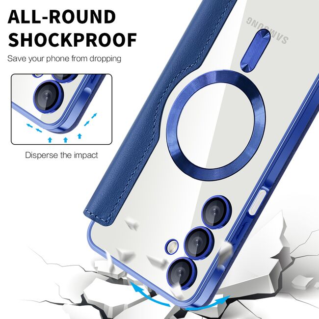 Husa pentru  Samsung Galaxy A16 EliteBook Executive Tip Carte cu Protectie RFID, Compatibilitate MagSafe si protectie lentile Transparent - Albastru