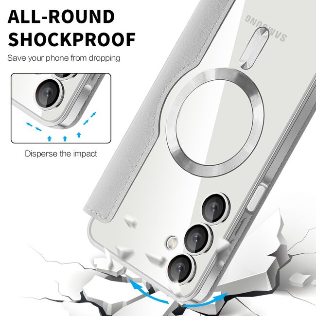 Husa pentru  Samsung Galaxy A16 EliteBook Executive Tip Carte cu Protectie RFID, Compatibilitate MagSafe si protectie lentile Transparent - Argintiu