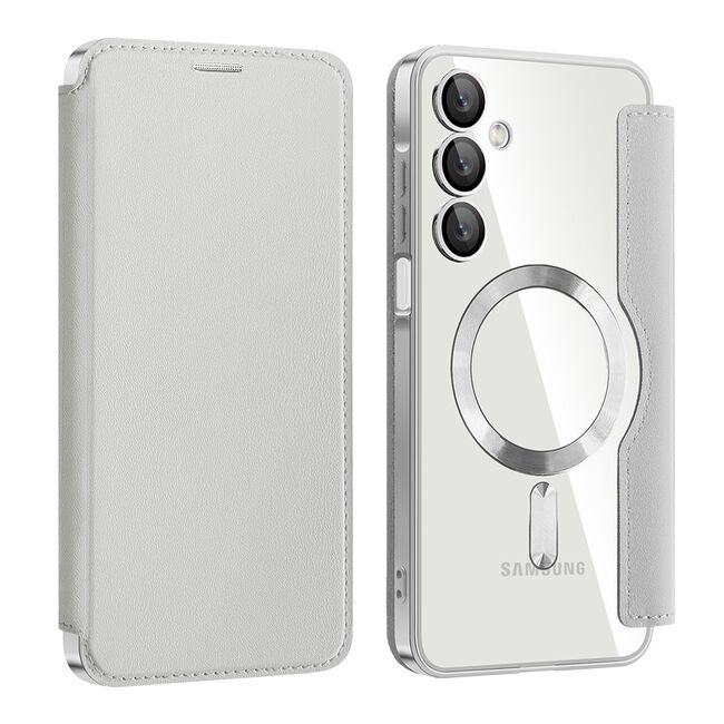 Husa pentru  Samsung Galaxy A16 EliteBook Executive Tip Carte cu Protectie RFID, Compatibilitate MagSafe si protectie lentile Transparent - Argintiu