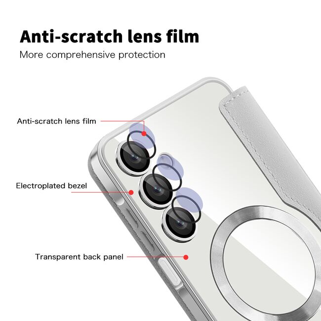 Husa pentru  Samsung Galaxy A16 EliteBook Executive Tip Carte cu Protectie RFID, Compatibilitate MagSafe si protectie lentile Transparent - Argintiu