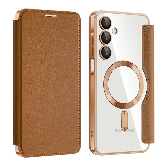 Husa pentru  Samsung Galaxy A16 EliteBook Executive Tip Carte cu Protectie RFID, Compatibilitate MagSafe si protectie lentile Transparent - Maro
