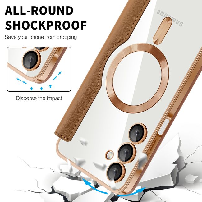 Husa pentru  Samsung Galaxy A16 EliteBook Executive Tip Carte cu Protectie RFID, Compatibilitate MagSafe si protectie lentile Transparent - Maro