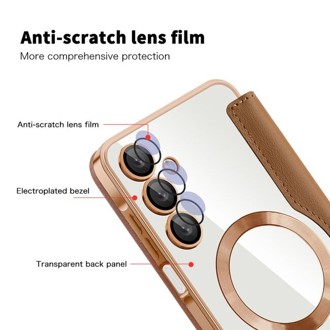 Husa pentru  Samsung Galaxy A16 EliteBook Executive Tip Carte cu Protectie RFID, Compatibilitate MagSafe si protectie lentile Transparent - Maro