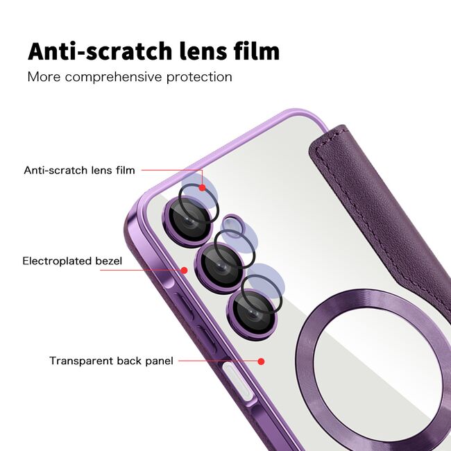 Husa pentru  Samsung Galaxy A16 EliteBook Executive Tip Carte cu Protectie RFID, Compatibilitate MagSafe si protectie lentile Transparent - Mov