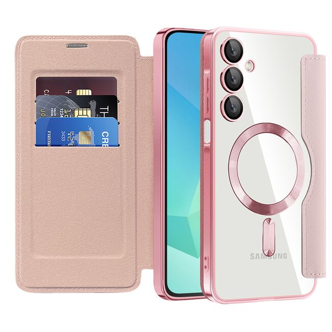 Husa pentru  Samsung Galaxy A16 EliteBook Executive Tip Carte cu Protectie RFID, Compatibilitate MagSafe si protectie lentile Transparent - Roz