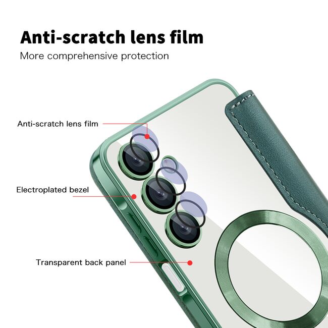 Husa pentru  Samsung Galaxy A16 EliteBook Executive Tip Carte cu Protectie RFID, Compatibilitate MagSafe si protectie lentile Transparent - Verde