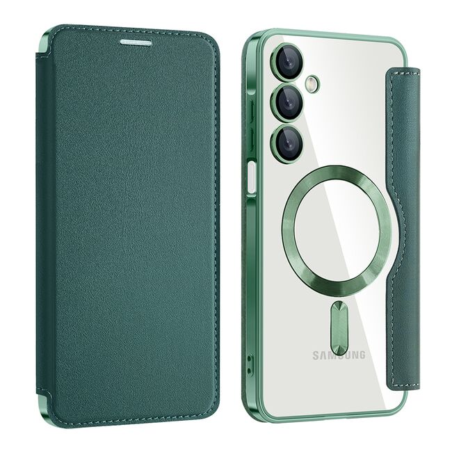 Husa pentru  Samsung Galaxy A16 EliteBook Executive Tip Carte cu Protectie RFID, Compatibilitate MagSafe si protectie lentile Transparent - Verde