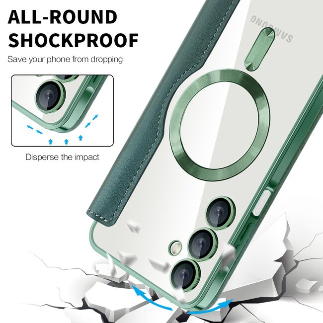 Husa pentru  Samsung Galaxy A16 EliteBook Executive Tip Carte cu Protectie RFID, Compatibilitate MagSafe si protectie lentile Transparent - Verde