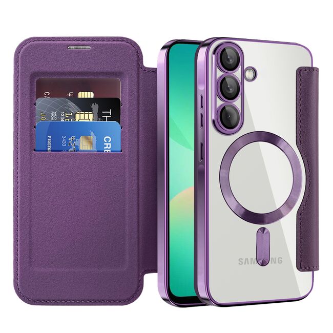 Husa pentru  Samsung Galaxy A26 EliteBook Executive Tip Carte cu Protectie RFID, Compatibilitate MagSafe si protectie lentile Transparent - Mov