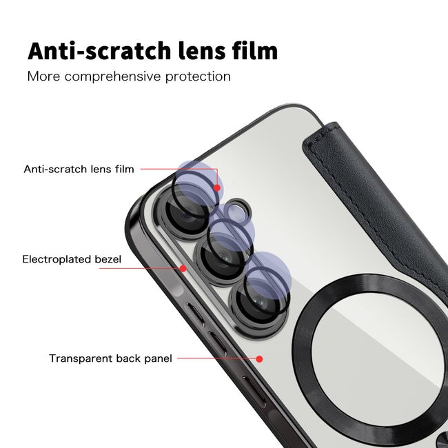 Husa pentru  Samsung Galaxy A26 EliteBook Executive Tip Carte cu Protectie RFID, Compatibilitate MagSafe si protectie lentile Transparent - Negru