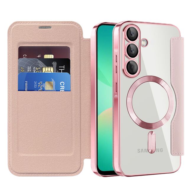 Husa pentru  Samsung Galaxy A26 EliteBook Executive Tip Carte cu Protectie RFID, Compatibilitate MagSafe si protectie lentile Transparent - Roz