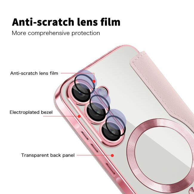 Husa pentru  Samsung Galaxy A26 EliteBook Executive Tip Carte cu Protectie RFID, Compatibilitate MagSafe si protectie lentile Transparent - Roz