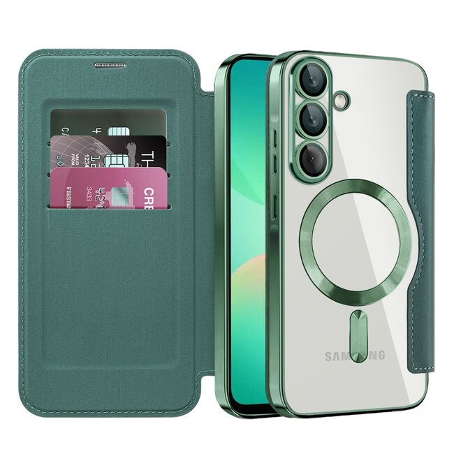 Husa pentru  Samsung Galaxy A26 EliteBook Executive Tip Carte cu Protectie RFID, Compatibilitate MagSafe si protectie lentile Transparent - Verde