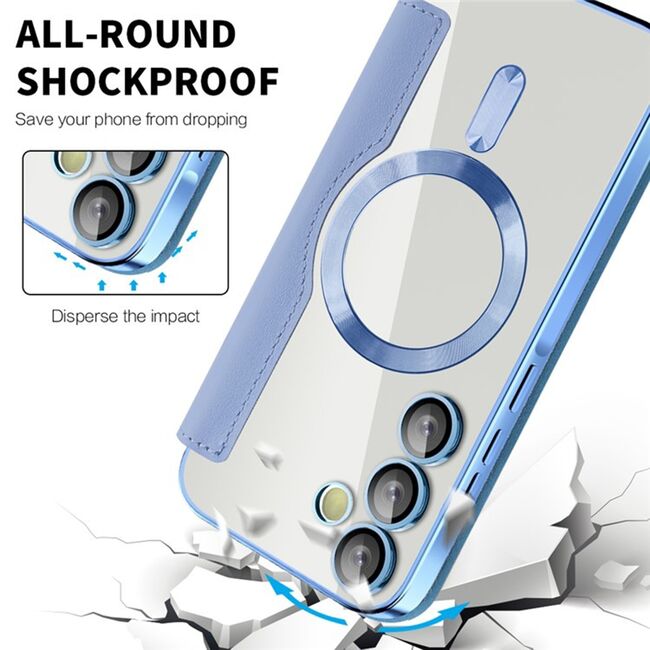 Husa pentru  Samsung Galaxy A35 EliteBook Executive Tip Carte cu Protectie RFID, Compatibilitate MagSafe si protectie lentile Transparent - Albastru deschis