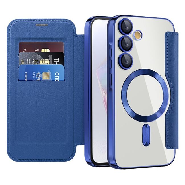 Husa pentru  Samsung Galaxy A35 EliteBook Executive Tip Carte cu Protectie RFID, Compatibilitate MagSafe si protectie lentile Transparent - Albastru