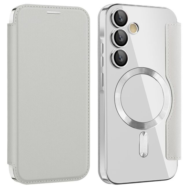 Husa pentru  Samsung Galaxy A35 EliteBook Executive Tip Carte cu Protectie RFID, Compatibilitate MagSafe si protectie lentile Transparent - Argintiu