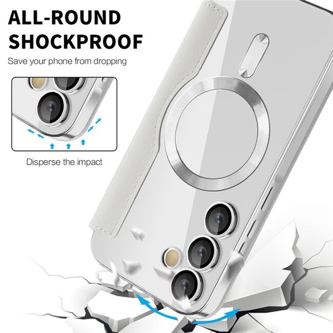 Husa pentru  Samsung Galaxy A35 EliteBook Executive Tip Carte cu Protectie RFID, Compatibilitate MagSafe si protectie lentile Transparent - Argintiu