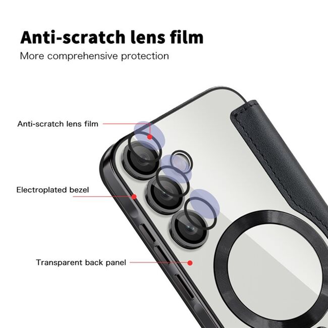 Husa pentru  Samsung Galaxy A35 EliteBook Executive Tip Carte cu Protectie RFID, Compatibilitate MagSafe si protectie lentile Transparent - Negru