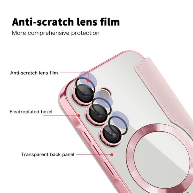 Husa pentru  Samsung Galaxy A35 EliteBook Executive Tip Carte cu Protectie RFID, Compatibilitate MagSafe si protectie lentile Transparent - Roz