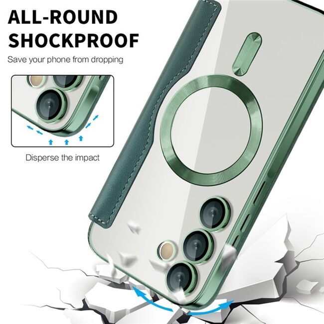 Husa pentru  Samsung Galaxy A35 EliteBook Executive Tip Carte cu Protectie RFID, Compatibilitate MagSafe si protectie lentile Transparent - Verde
