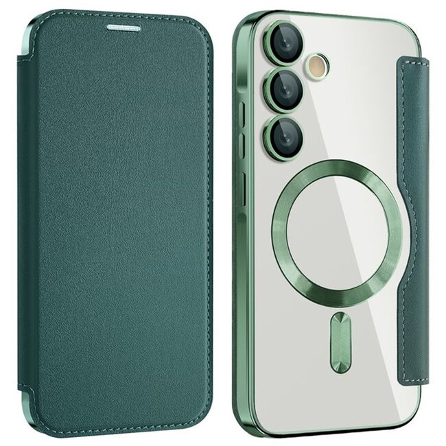 Husa pentru  Samsung Galaxy A35 EliteBook Executive Tip Carte cu Protectie RFID, Compatibilitate MagSafe si protectie lentile Transparent - Verde