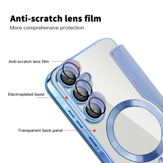 Husa pentru  Samsung Galaxy A36 EliteBook Executive Tip Carte cu Protectie RFID, Compatibilitate MagSafe si protectie lentile Transparent - Albastru deschis