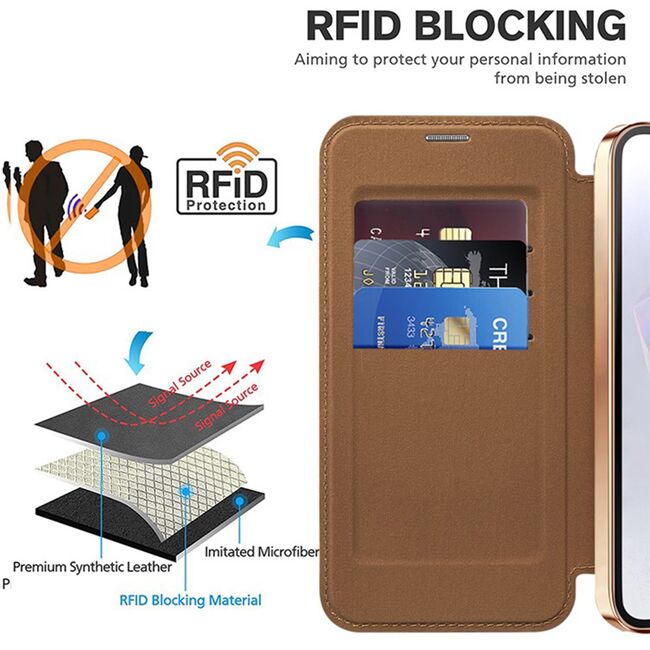 Husa pentru  Samsung Galaxy A36 EliteBook Executive Tip Carte cu Protectie RFID, Compatibilitate MagSafe si protectie lentile Transparent - Maro