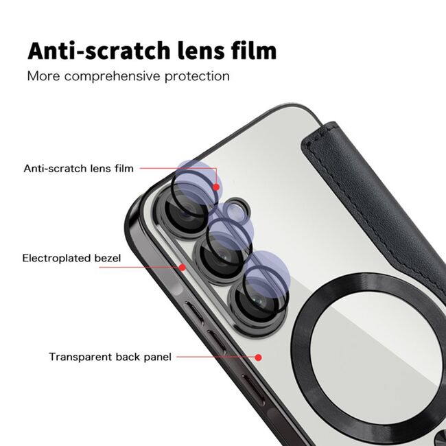 Husa pentru  Samsung Galaxy A36 EliteBook Executive Tip Carte cu Protectie RFID, Compatibilitate MagSafe si protectie lentile Transparent - Negru