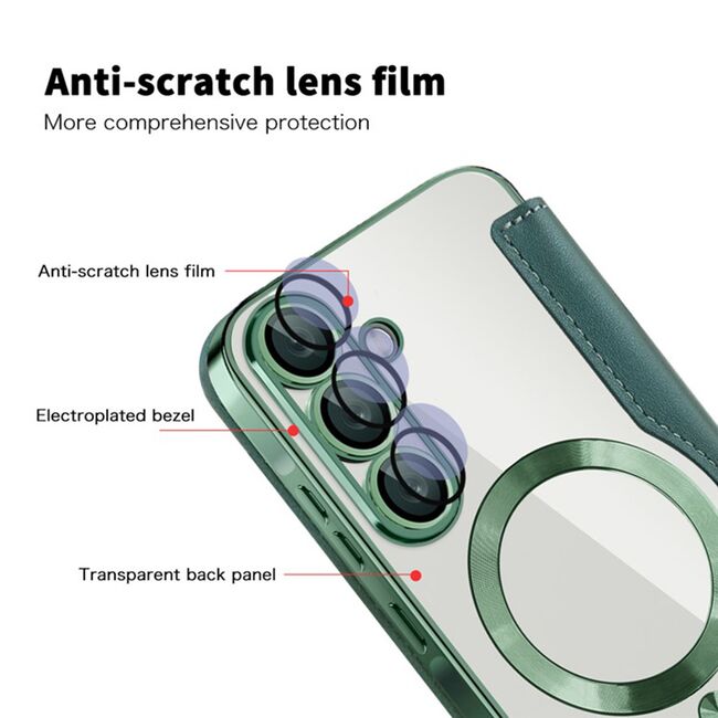 Husa pentru  Samsung Galaxy A36 EliteBook Executive Tip Carte cu Protectie RFID, Compatibilitate MagSafe si protectie lentile Transparent - Verde