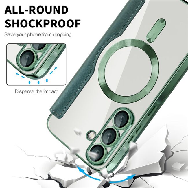 Husa pentru  Samsung Galaxy A36 EliteBook Executive Tip Carte cu Protectie RFID, Compatibilitate MagSafe si protectie lentile Transparent - Verde