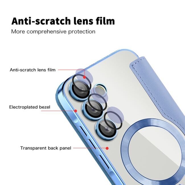 Husa pentru  Samsung Galaxy A55 EliteBook Executive Tip Carte cu Protectie RFID, Compatibilitate MagSafe si protectie lentile Transparent - Albastru deschis