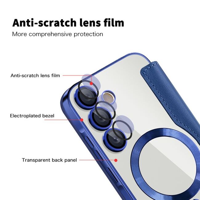 Husa pentru  Samsung Galaxy A55 EliteBook Executive Tip Carte cu Protectie RFID, Compatibilitate MagSafe si protectie lentile Transparent - Albastru