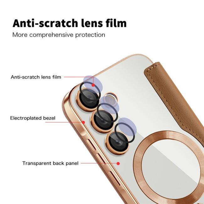 Husa pentru  Samsung Galaxy A55 EliteBook Executive Tip Carte cu Protectie RFID, Compatibilitate MagSafe si protectie lentile Transparent - Maro