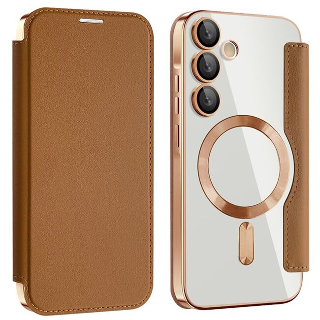 Husa pentru  Samsung Galaxy A55 EliteBook Executive Tip Carte cu Protectie RFID, Compatibilitate MagSafe si protectie lentile Transparent - Maro
