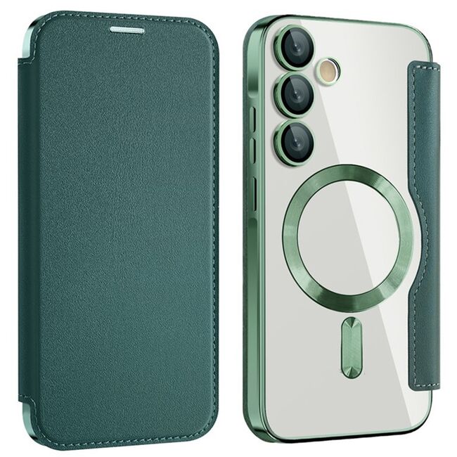 Husa pentru  Samsung Galaxy A55 EliteBook Executive Tip Carte cu Protectie RFID, Compatibilitate MagSafe si protectie lentile Transparent - Verde