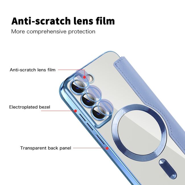 Husa pentru  Samsung Galaxy S22 5G EliteBook Executive Tip Carte cu Protectie RFID, Compatibilitate MagSafe si protectie lentile Transparent - Albastru deschis