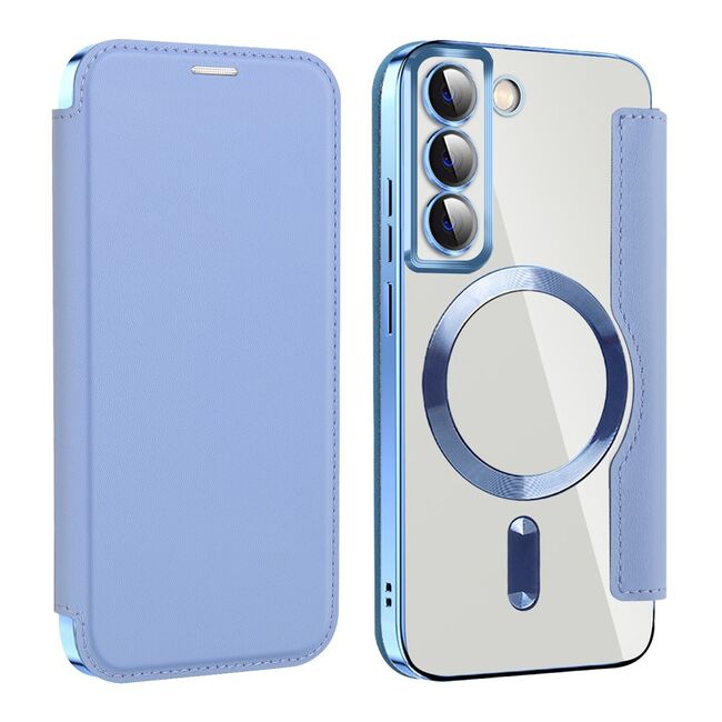 Husa pentru  Samsung Galaxy S22 5G EliteBook Executive Tip Carte cu Protectie RFID, Compatibilitate MagSafe si protectie lentile Transparent - Albastru deschis
