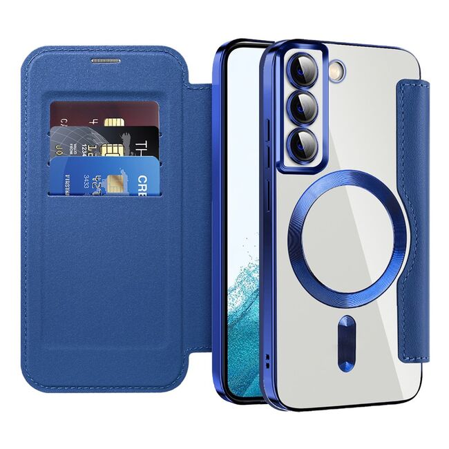 Husa pentru  Samsung Galaxy S22 5G EliteBook Executive Tip Carte cu Protectie RFID, Compatibilitate MagSafe si protectie lentile Transparent - Albastru