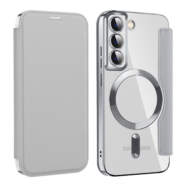 Husa pentru  Samsung Galaxy S22 5G EliteBook Executive Tip Carte cu Protectie RFID, Compatibilitate MagSafe si protectie lentile Transparent - Argintiu