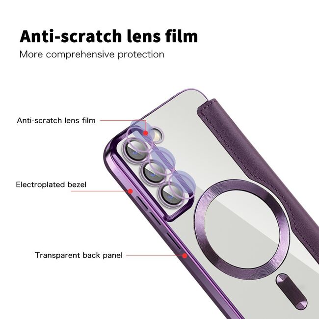 Husa pentru  Samsung Galaxy S22 5G EliteBook Executive Tip Carte cu Protectie RFID, Compatibilitate MagSafe si protectie lentile Transparent - Mov