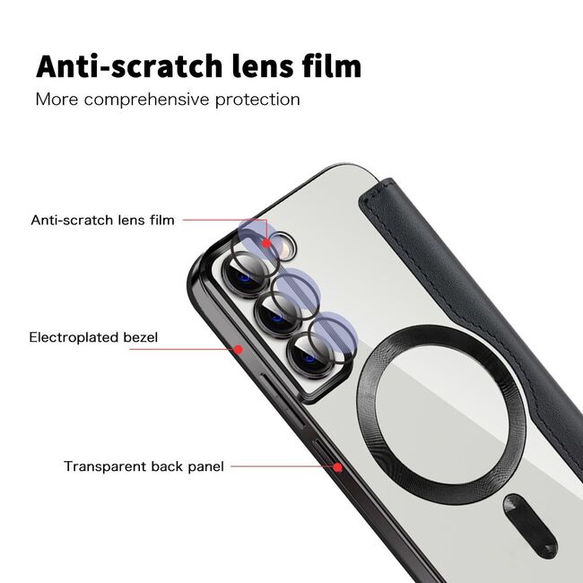 Husa pentru  Samsung Galaxy S22 5G EliteBook Executive Tip Carte cu Protectie RFID, Compatibilitate MagSafe si protectie lentile Transparent - Negru