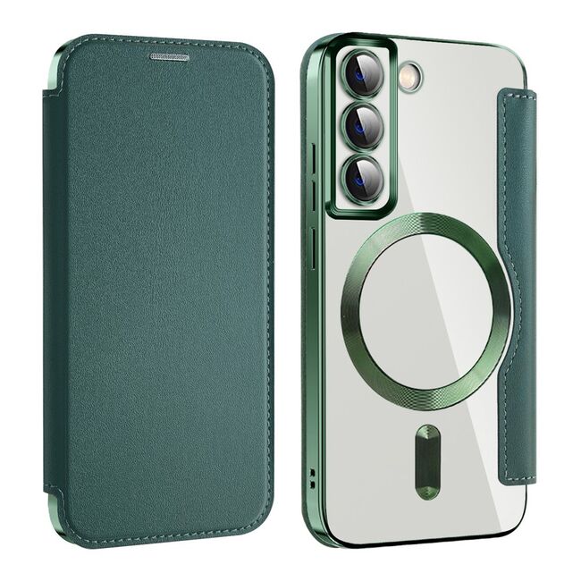 Husa pentru  Samsung Galaxy S22 5G EliteBook Executive Tip Carte cu Protectie RFID, Compatibilitate MagSafe si protectie lentile Transparent - Verde