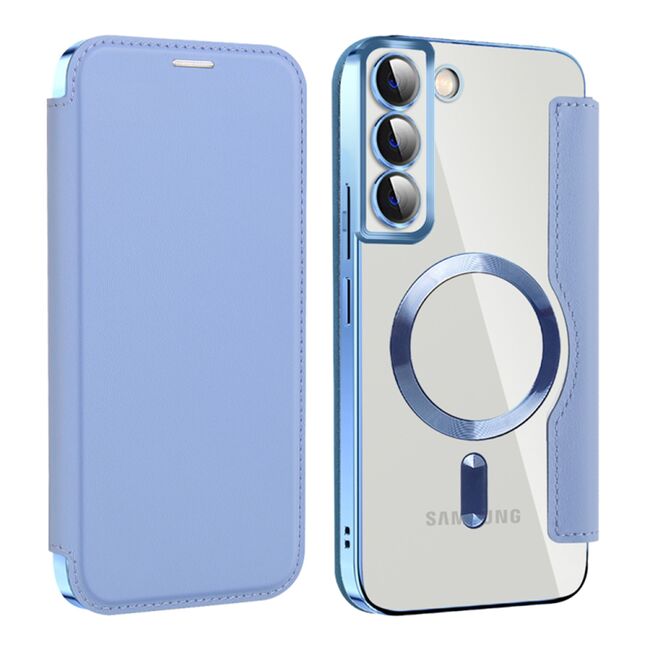 Husa pentru  Samsung Galaxy S22 Plus 5G EliteBook Executive Tip Carte cu Protectie RFID, Compatibilitate MagSafe si protectie lentile Transparent - Albastru deschis