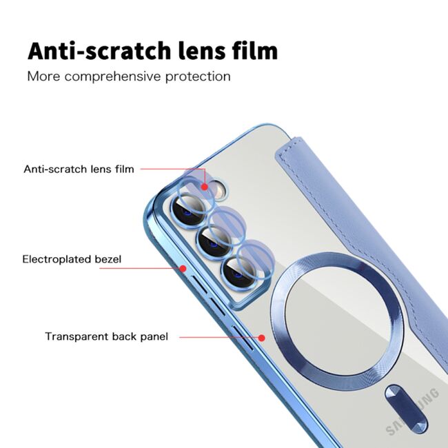 Husa pentru  Samsung Galaxy S22 Plus 5G EliteBook Executive Tip Carte cu Protectie RFID, Compatibilitate MagSafe si protectie lentile Transparent - Albastru deschis