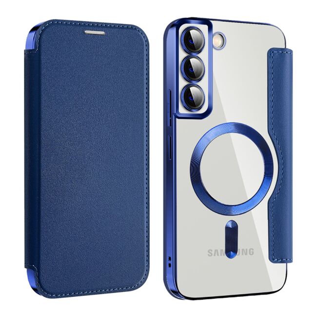 Husa pentru  Samsung Galaxy S22 Plus 5G EliteBook Executive Tip Carte cu Protectie RFID, Compatibilitate MagSafe si protectie lentile Transparent - Albastru