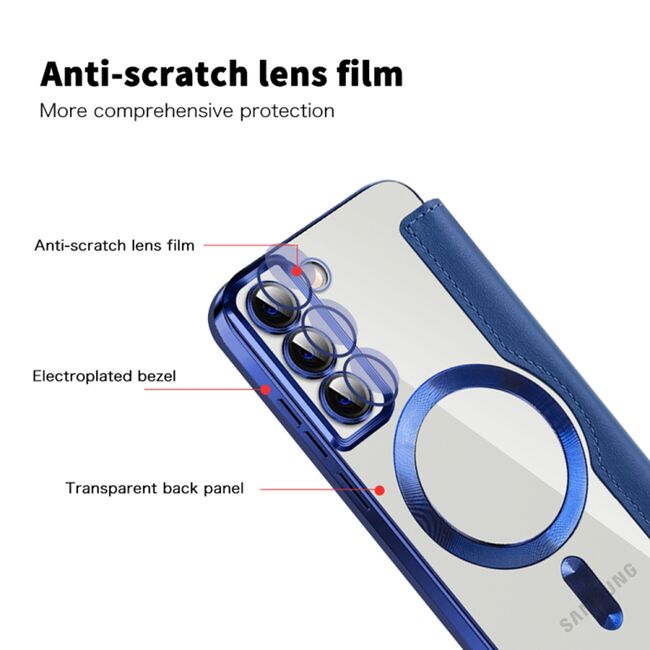 Husa pentru  Samsung Galaxy S22 Plus 5G EliteBook Executive Tip Carte cu Protectie RFID, Compatibilitate MagSafe si protectie lentile Transparent - Albastru
