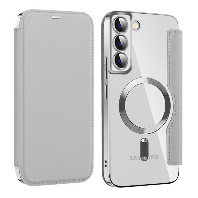 Husa pentru  Samsung Galaxy S22 Plus 5G EliteBook Executive Tip Carte cu Protectie RFID, Compatibilitate MagSafe si protectie lentile Transparent - Argintiu