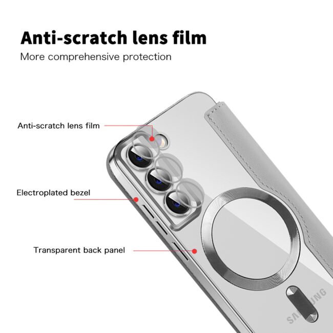 Husa pentru  Samsung Galaxy S22 Plus 5G EliteBook Executive Tip Carte cu Protectie RFID, Compatibilitate MagSafe si protectie lentile Transparent - Argintiu